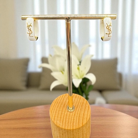 YSL White and Gold Hoop Earrings - Picture 1 of 3